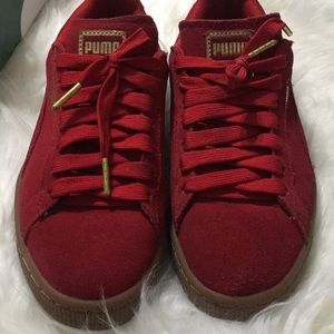 Red suede puma